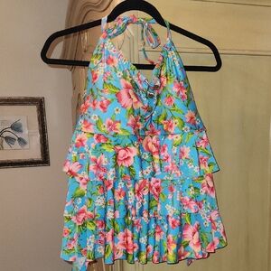 Catalina Blue and Pink Floral Halter Top